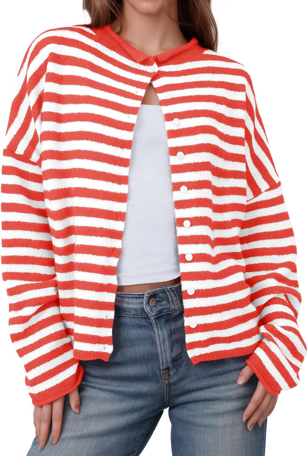 Saodimallsu Womens Striped Cardigan for Casual Fall Wear