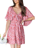 Dokotoo Womens Deep V Neck Bow Tie Mini Dress - Flirty & Breathable