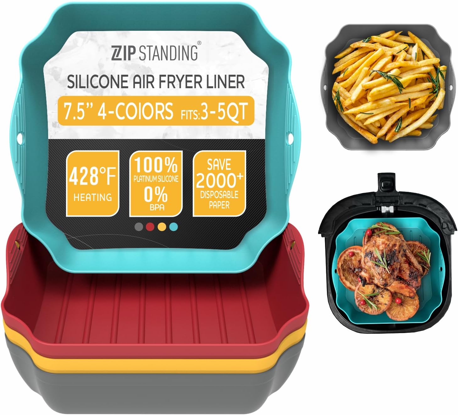 7.5 Reusable Silicone Air Fryer Liners Set of 4 ~ Easy Cleanup