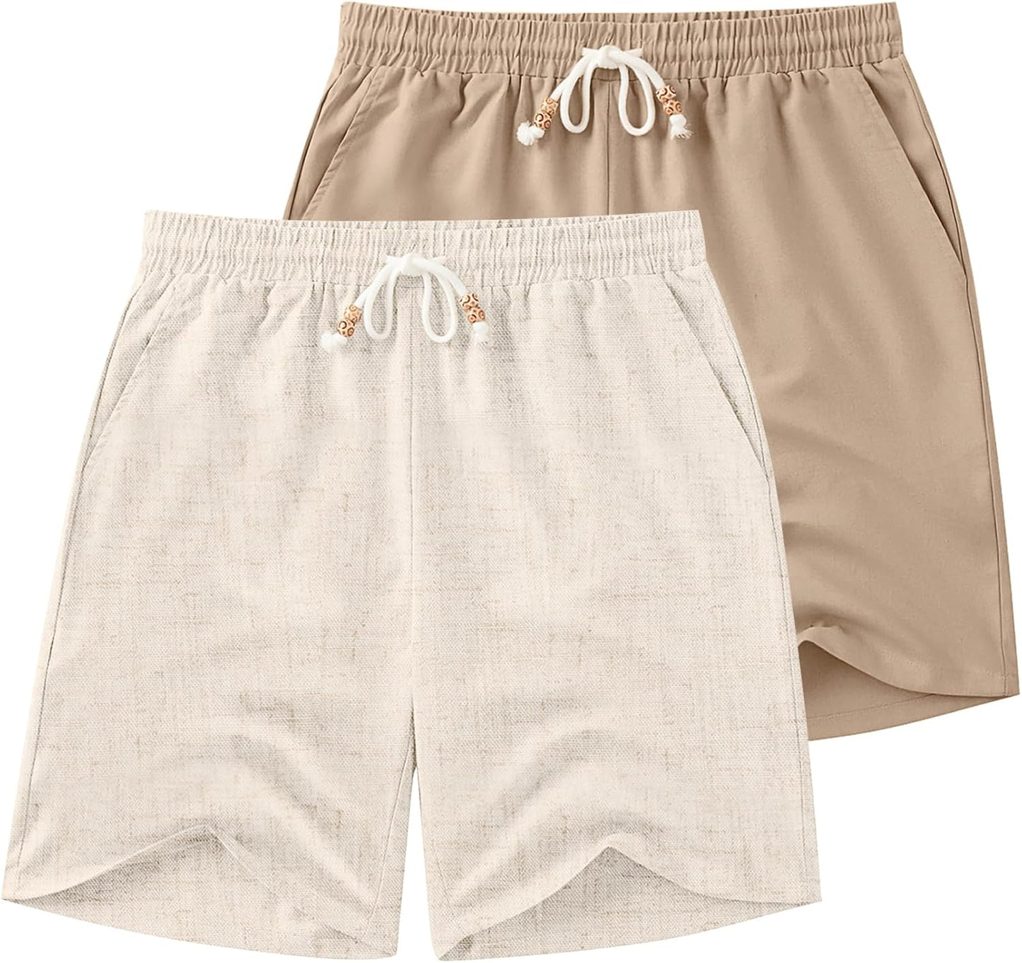 Mens Linen Shorts with Drawstring for Summer Beach Comfort