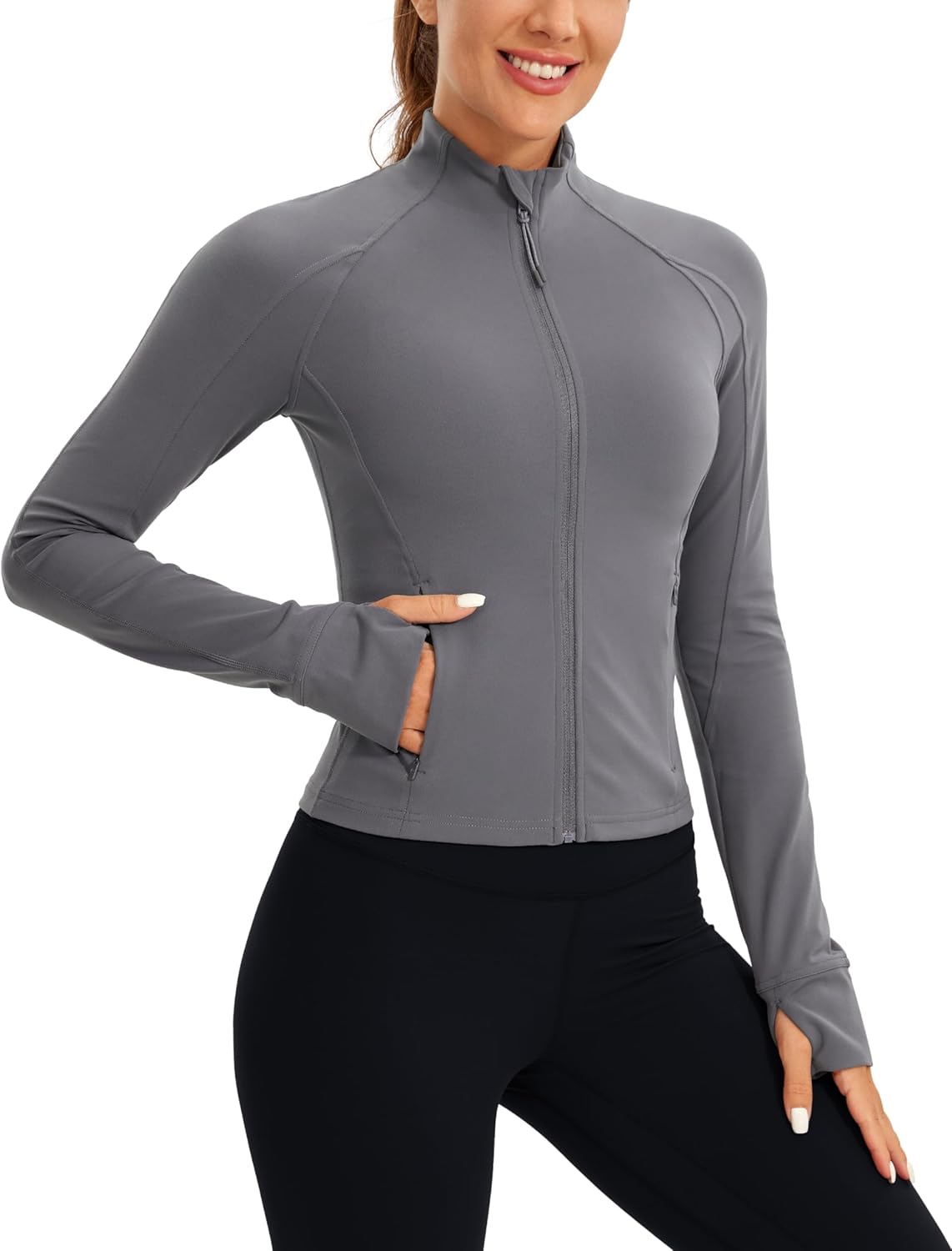 CRZ YOGA Butterluxe Womens Cropped Slim Fit Workout Jacket