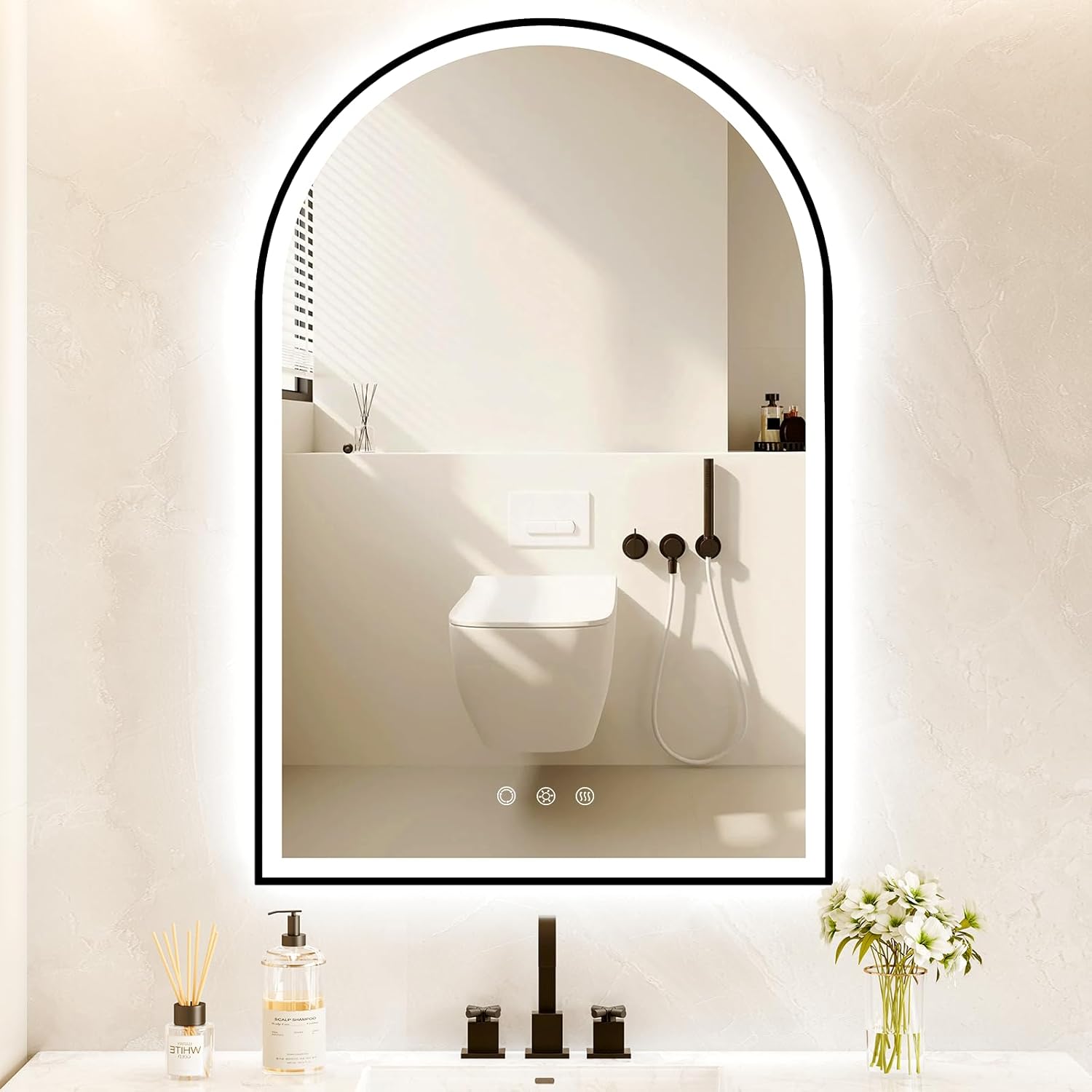 Arched LED Bathroom Mirror with Lights - Dimmable & Anti-Fog