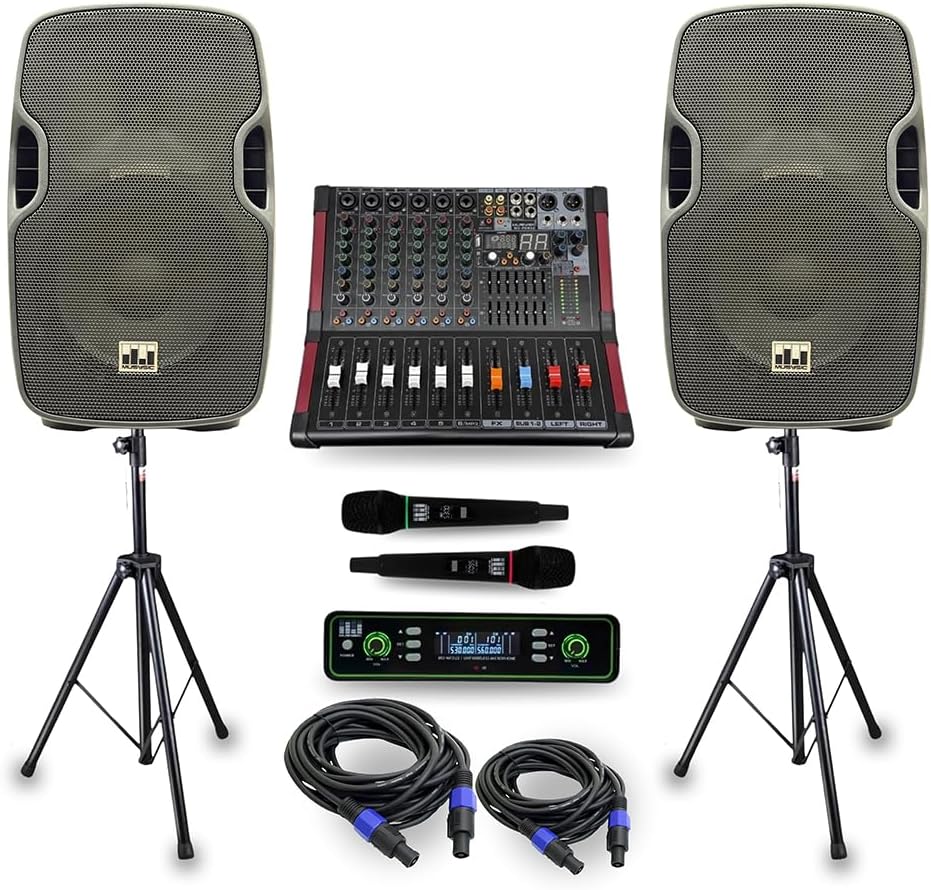 Portable PA System with Wireless Microphone and 2000W Power