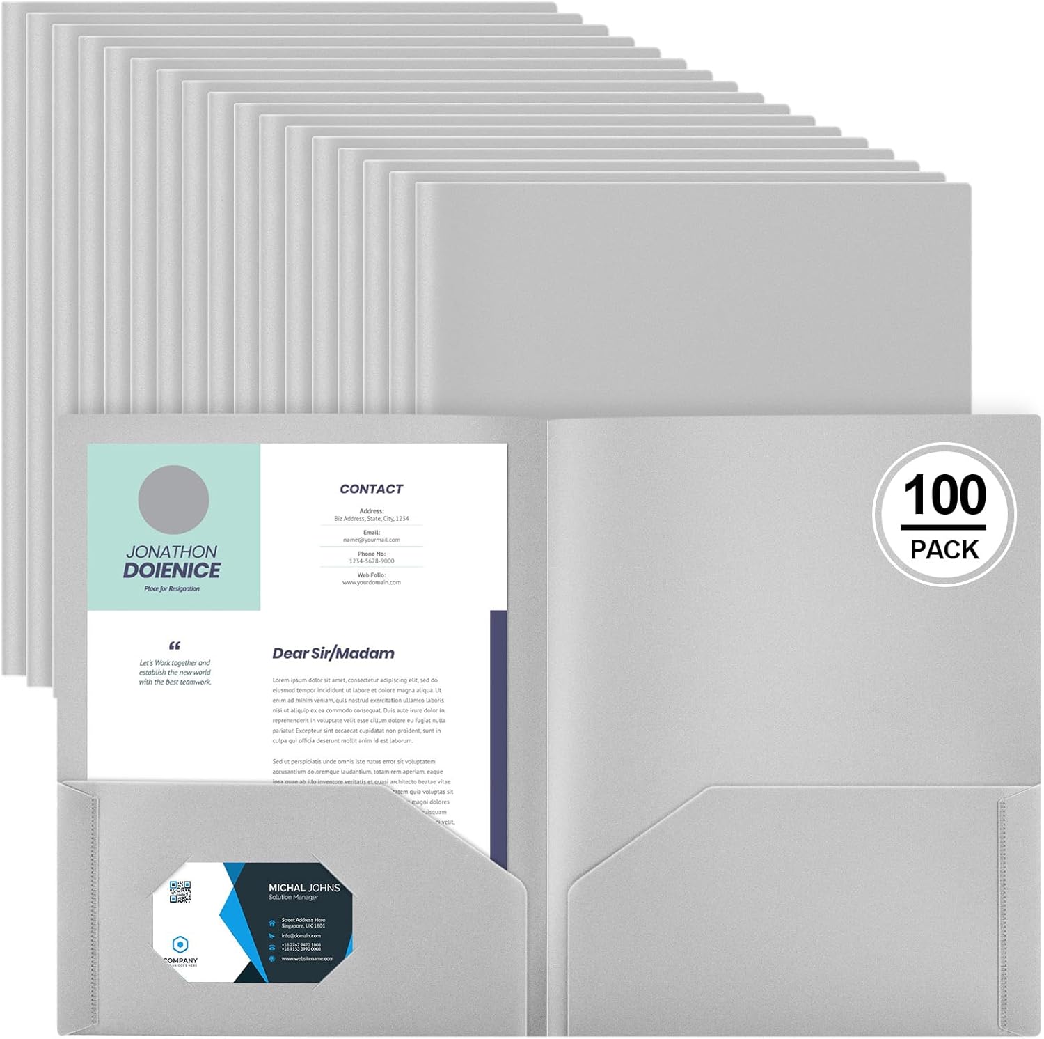 Gueevin 100 Pcs Two Pocket Folders for Home Office and School