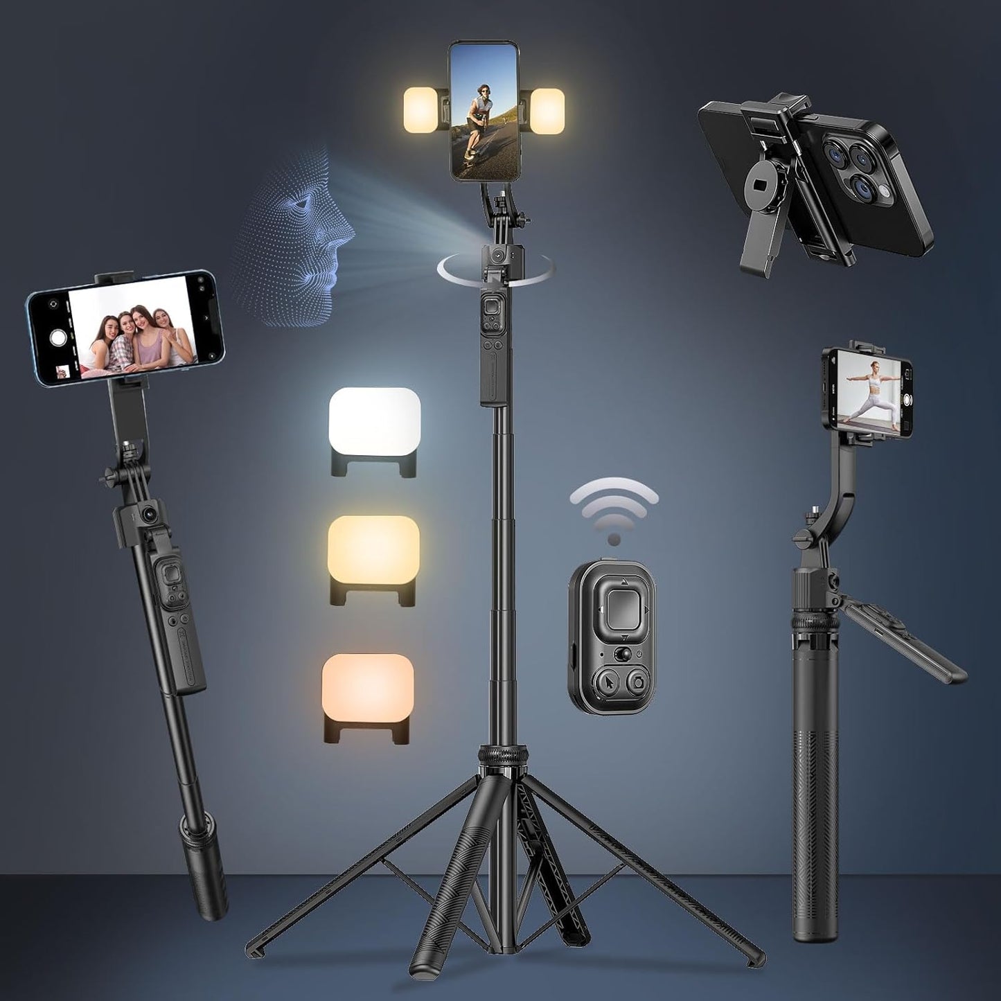 Auto Face Tracking Selfie Stick Tripod for iPhone with Light