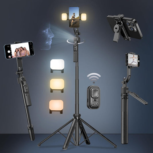 Auto Face Tracking Selfie Stick Tripod for iPhone with Light