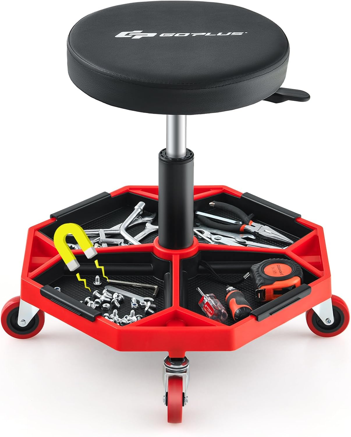 Goplus Rolling Garage Stool with Adjustable Height and Wheels