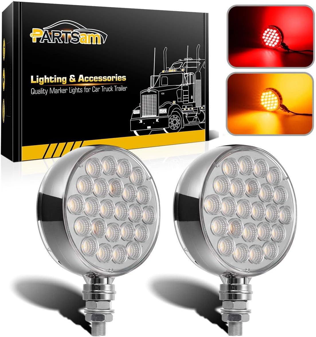 Partsam 2Pcs Double Face Round LED Pedestal Lights for Trailers