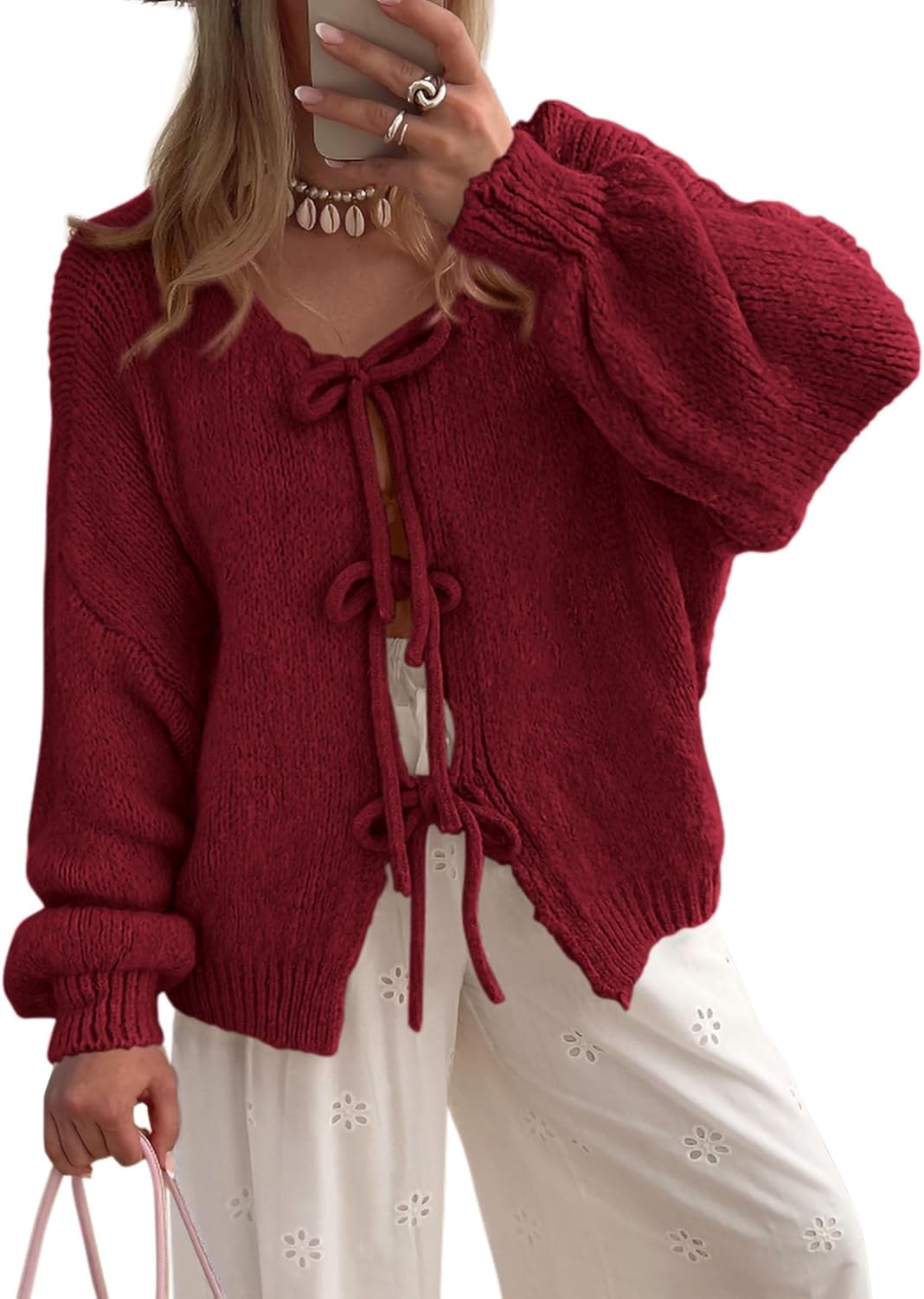 PRETTYGARDEN Women's Tie Front Bow Cardigan for Fall Fashion