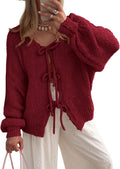 PRETTYGARDEN Tie Front Bow Cardigan Sweater - Chunky Puff Sleeve