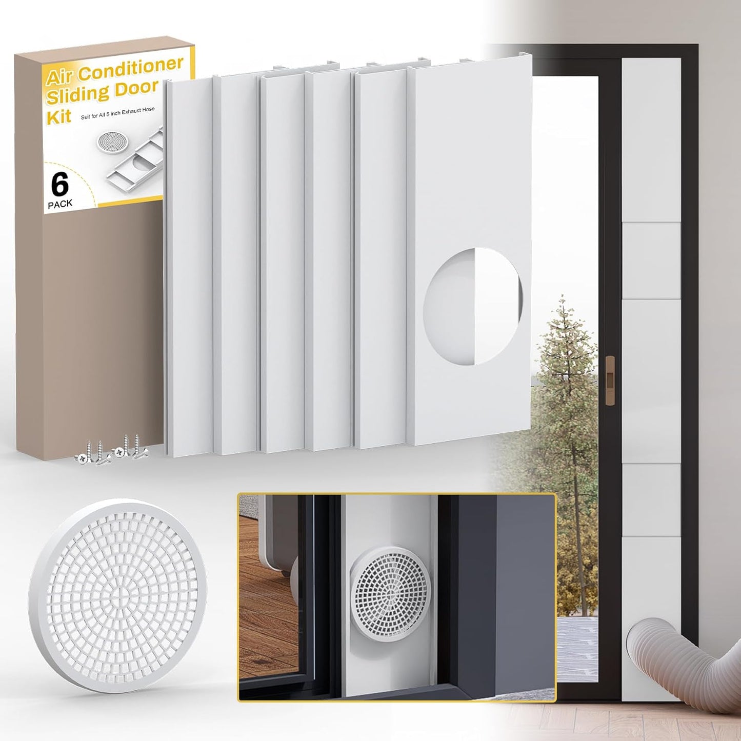 Adjustable Sliding Door Kit for Portable AC - Max 90 Inches Length, 6 Pack