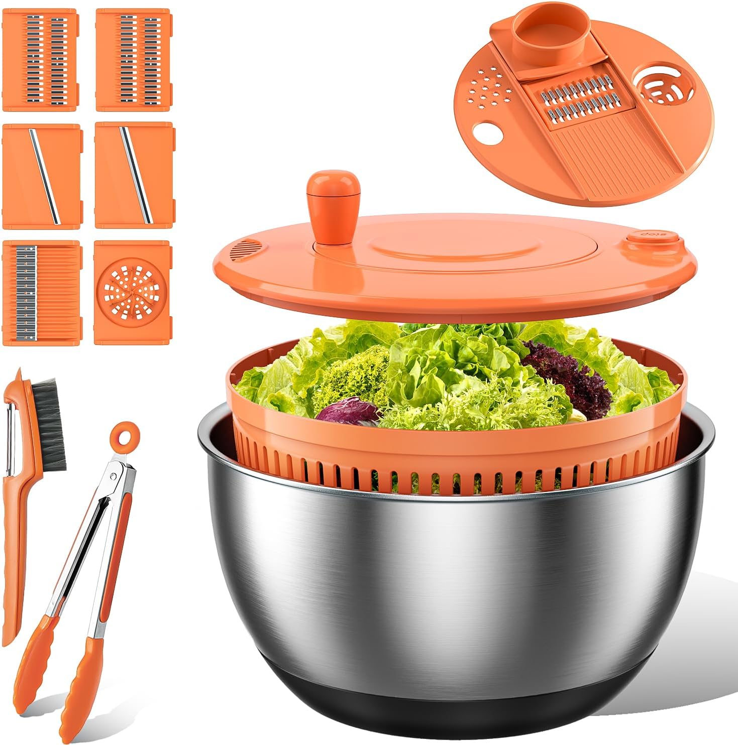 EMOJOY Stainless Steel Salad Spinner: 3-in-1 Kitchen Tool