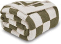 CozeCube Checkered Blanket Olive Green and White - Ultra Soft Throw