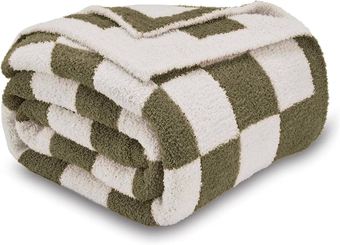 CozeCube Checkered Blanket - Ultra Soft Cozy Olive Green Throw