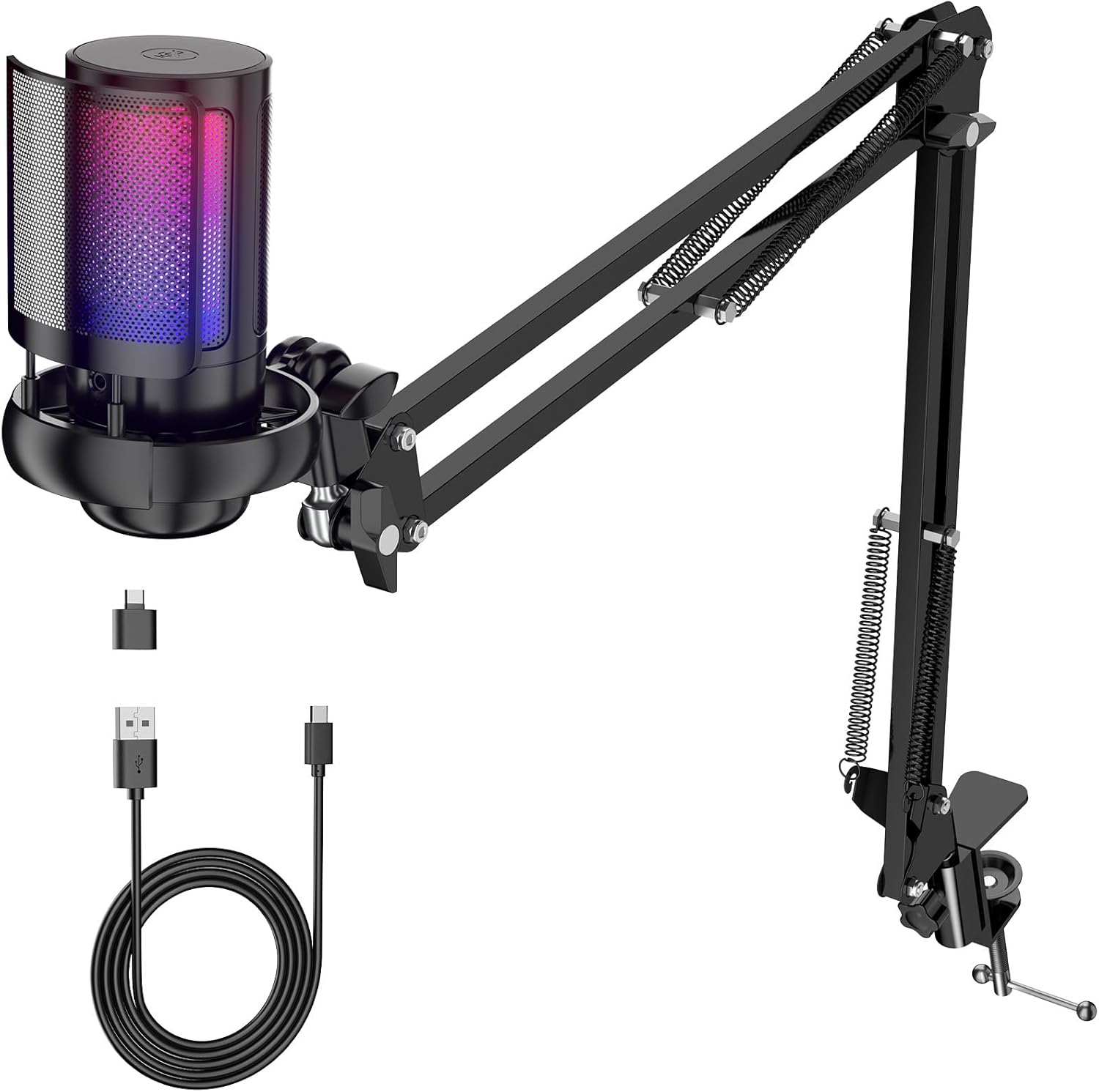 Gaming USB Microphone for PC with RGB Lighting and Mute Feature