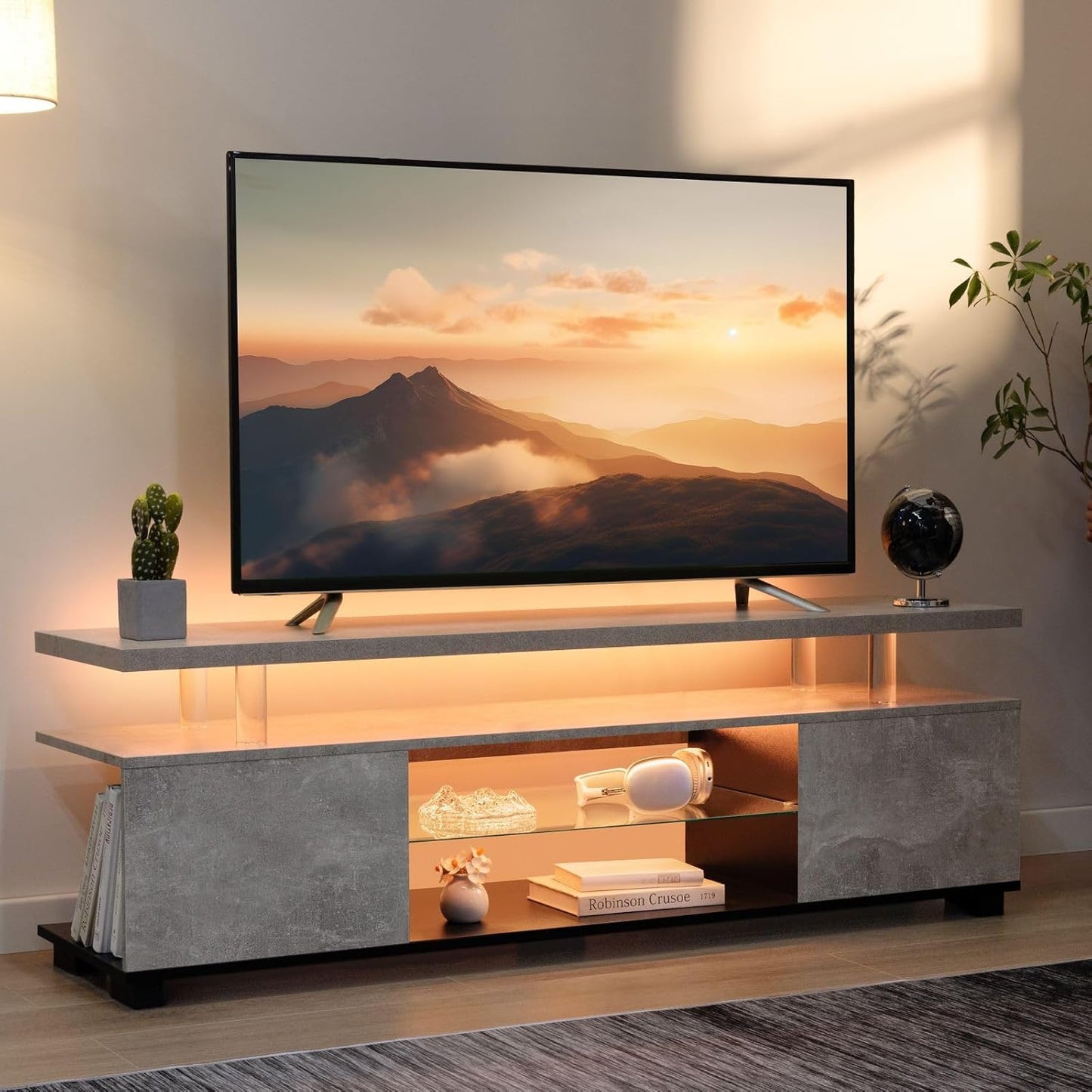 Modern Grey LED TV Stand: Stylish Storage Solution