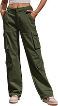 Women High Waisted Cargo Pants Wide Leg Casual Trousers - 8 Pockets