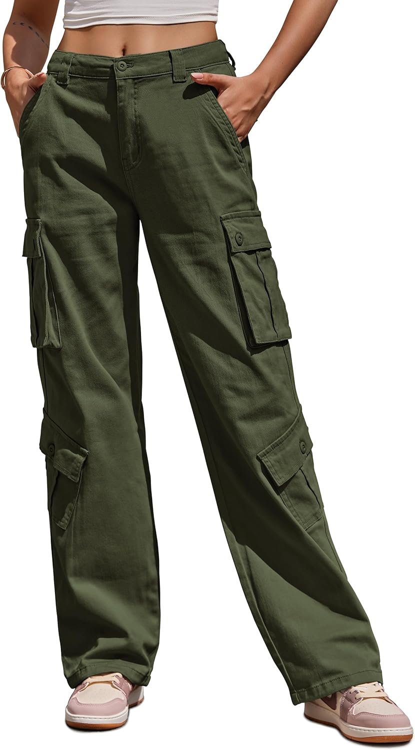 High Waisted Cargo Pants for Women with 8 Pockets and Comfort