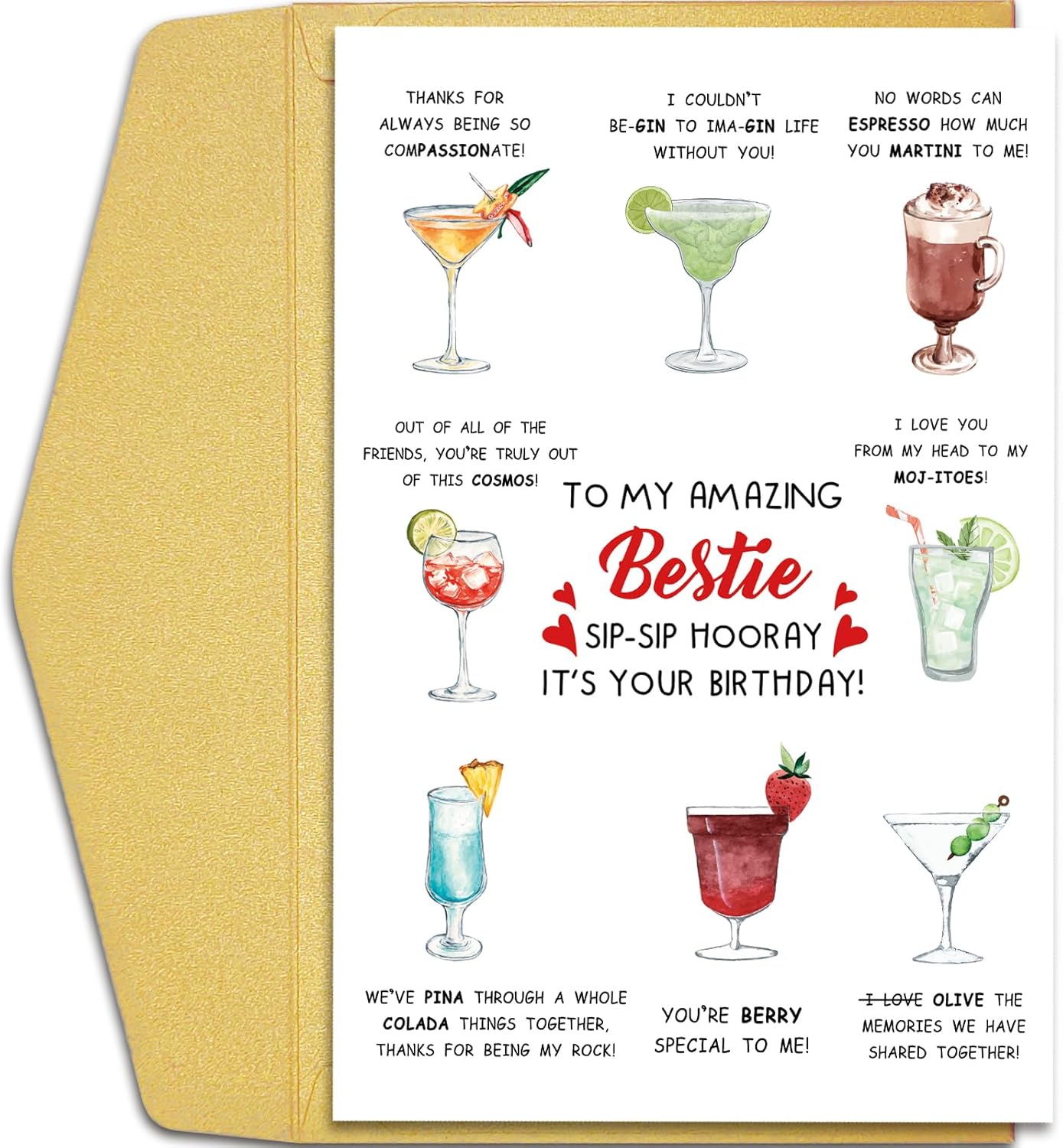 Cheers Bestie! Cocktail Birthday Card by Qiliji