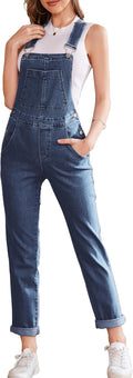 Dark Blue Bib Overalls for Women - Stretchy Denim Jumpsuit