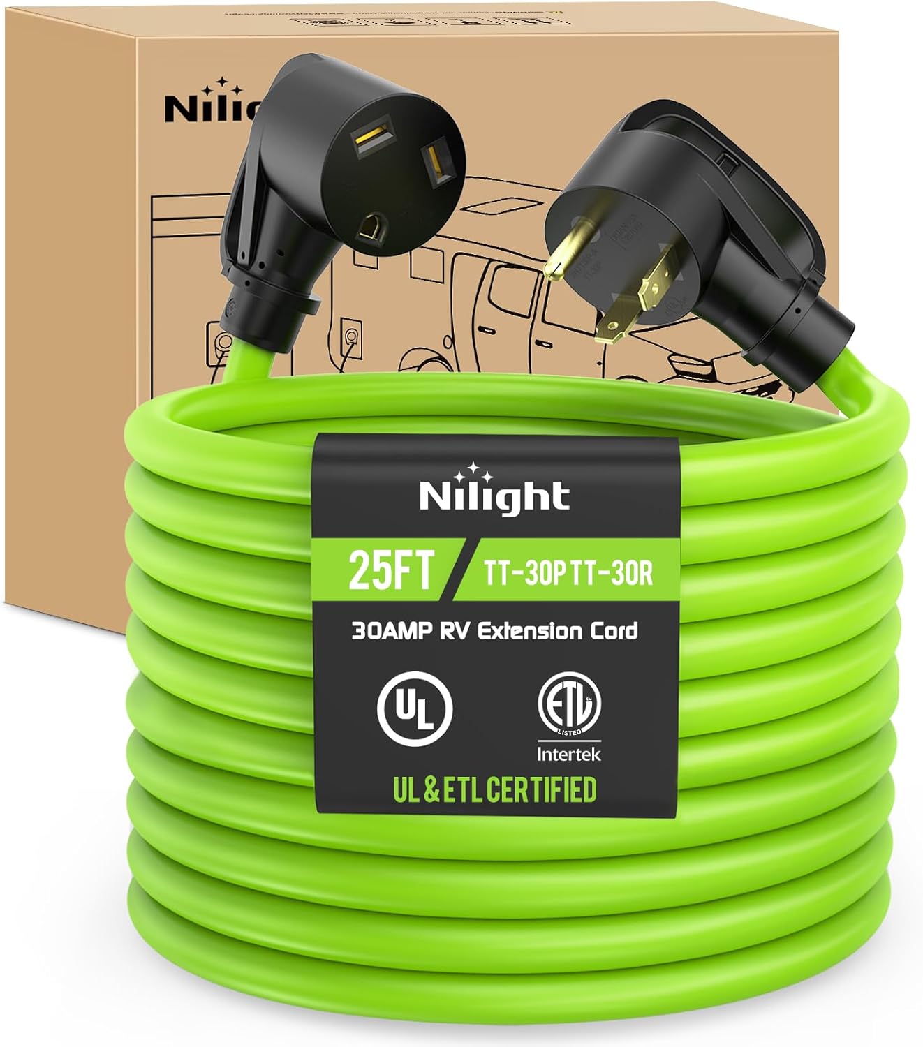 Nilight 25FT 30 Amp RV Extension Cord for Heavy Duty Use
