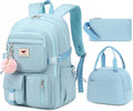 Laptop Backpack 15.6 in for Teens Girls Women - Blue 3 PCS Set