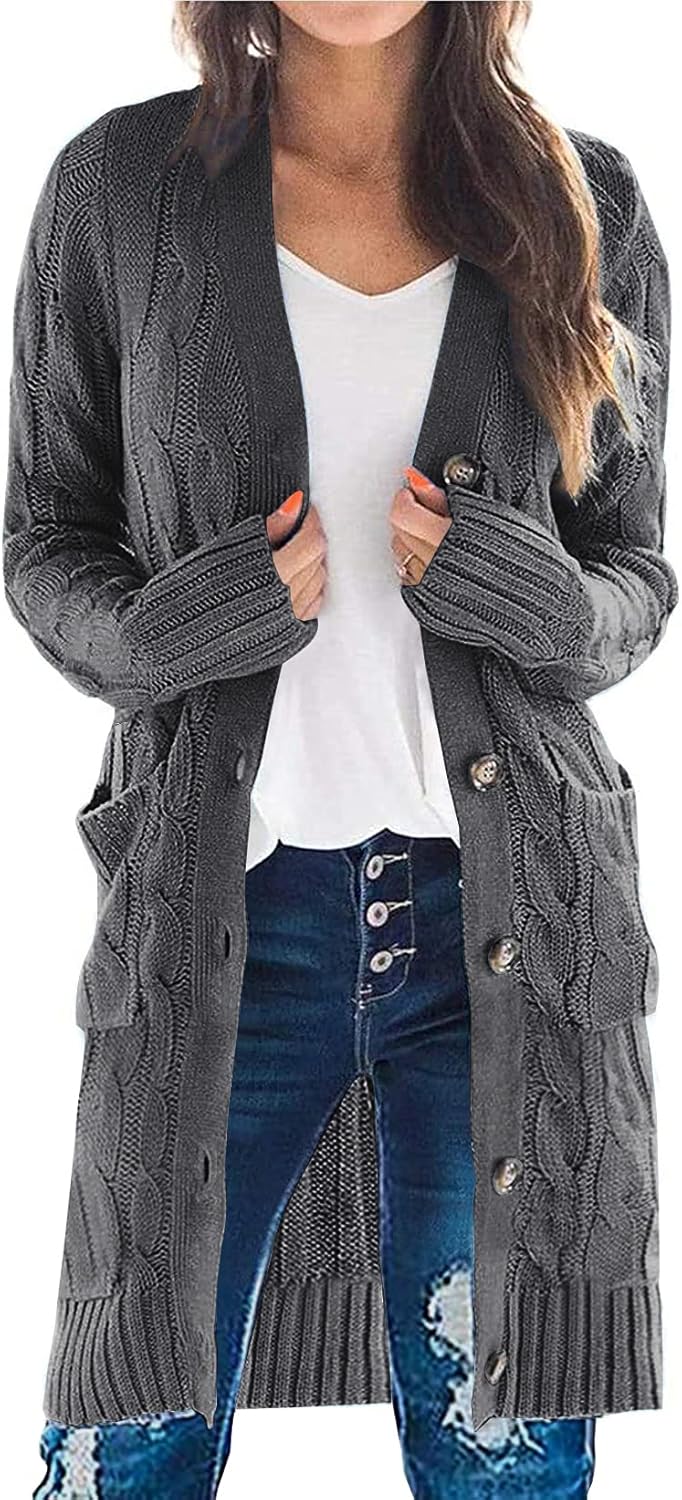 PRETTYGARDEN Long Sleeve Cable Knit Cardigan for Women 2025