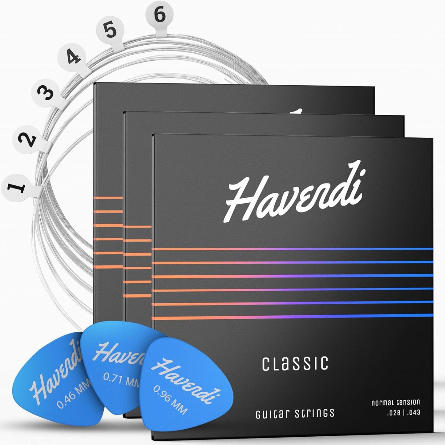 HAVENDI Brilliant Nylon Classical Guitar Strings - Silver-Coated Set (6 strings) with 3 Picks
