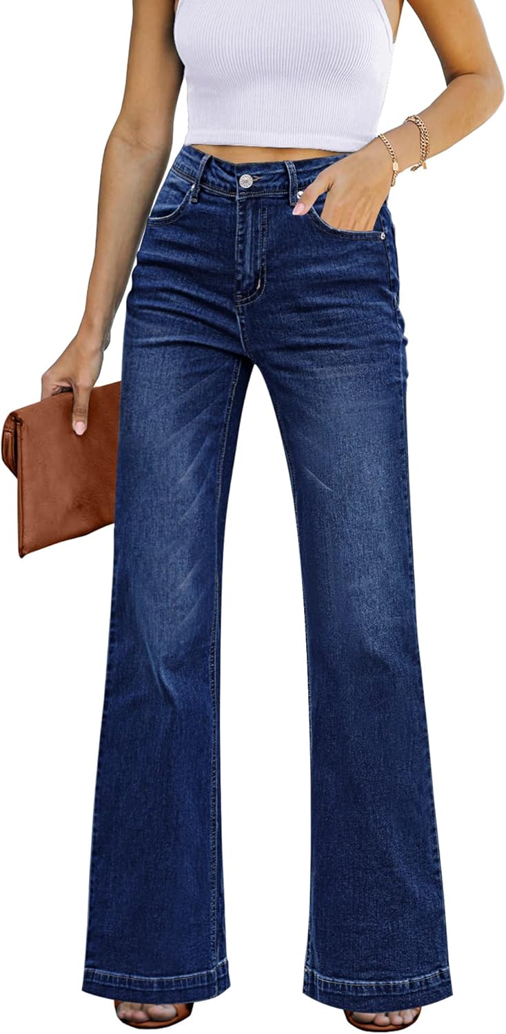 GRAPENT Womens Flare Jeans High Waisted Wide Leg Baggy Fit