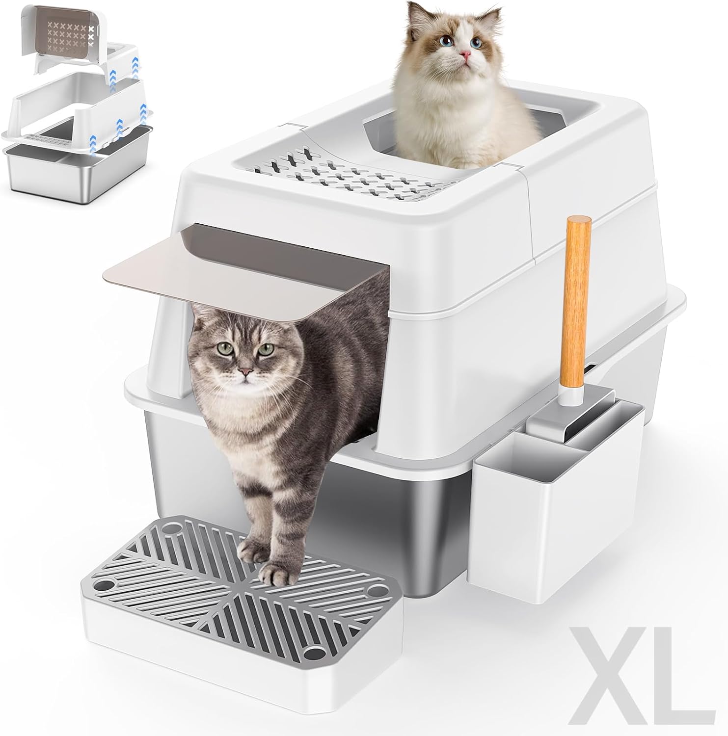 Stainless Steel Litter Box with Lid for All Cats - XL Design