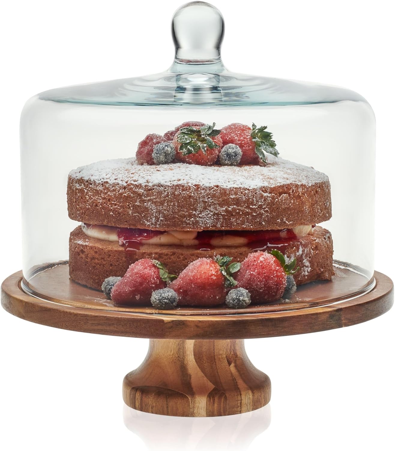 Libbey Acacia Wood Cake Stand with Lid for Elegant Serving
