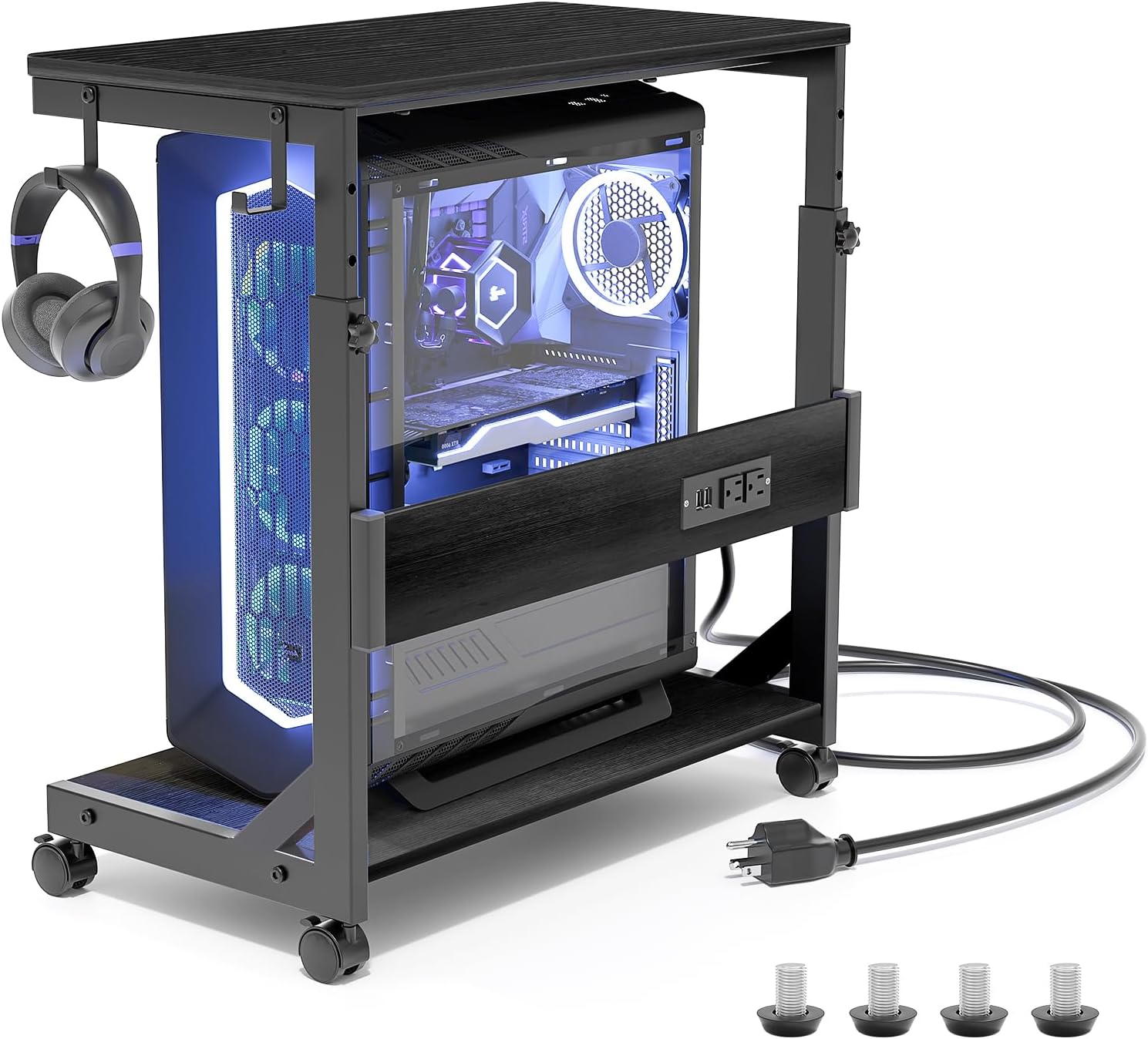 Height Adjustable Computer Tower Stand with USB Charging Port