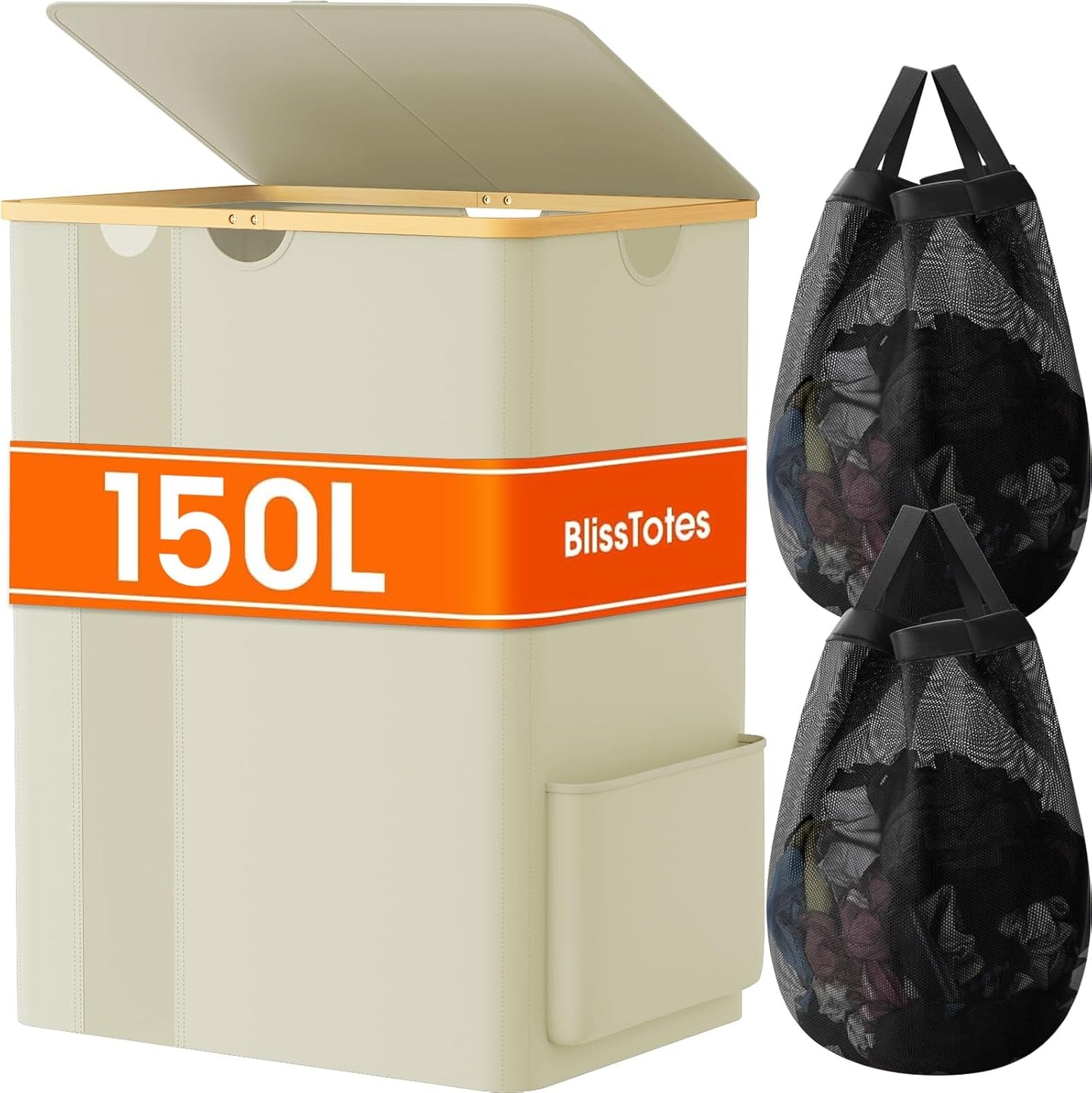 BlissTotes Laundry Basket with Lid - 150L Hamper for Home