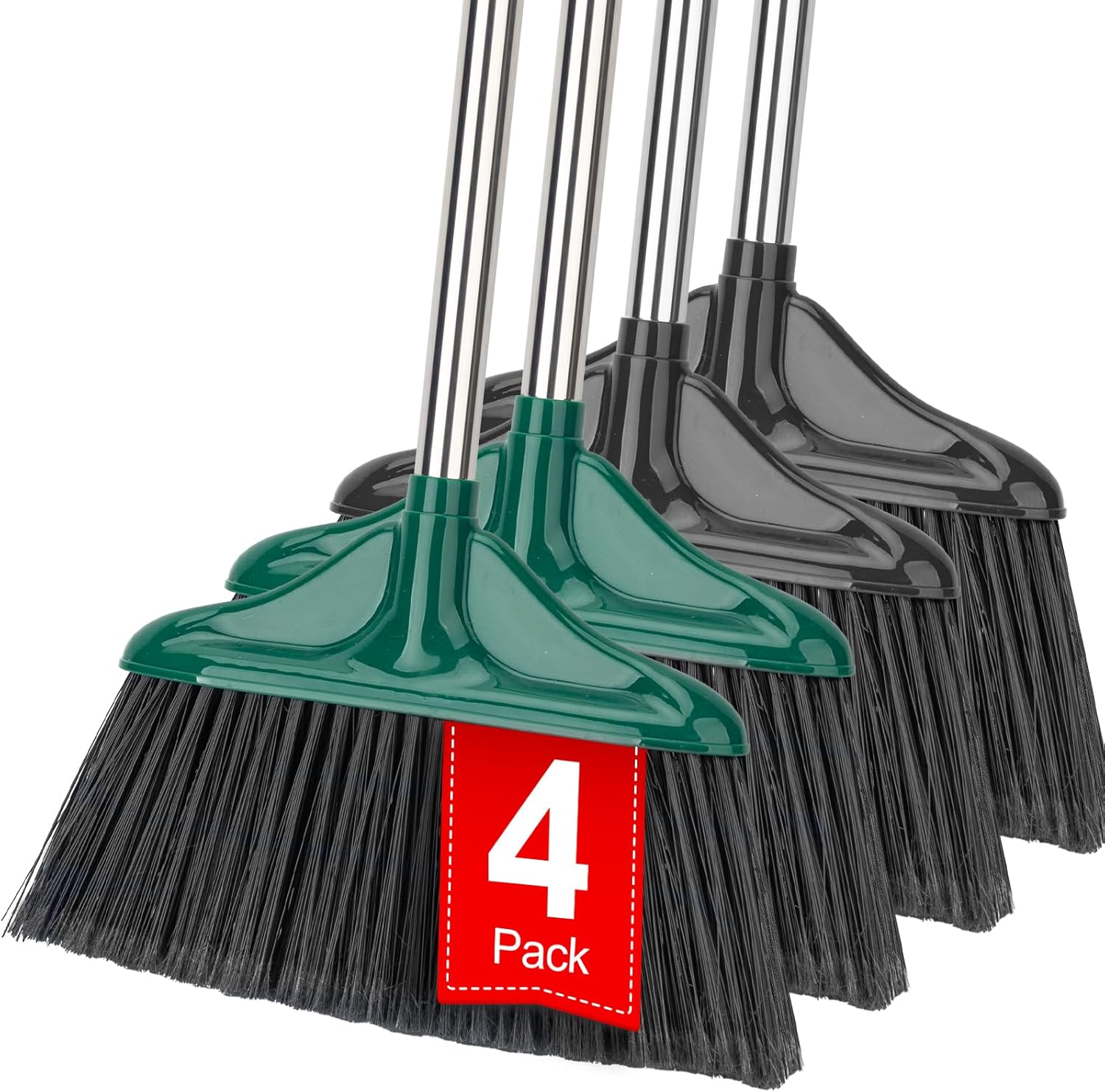 4 PCS Heavy Duty Broom with 61 in Long Handle for All Surfaces