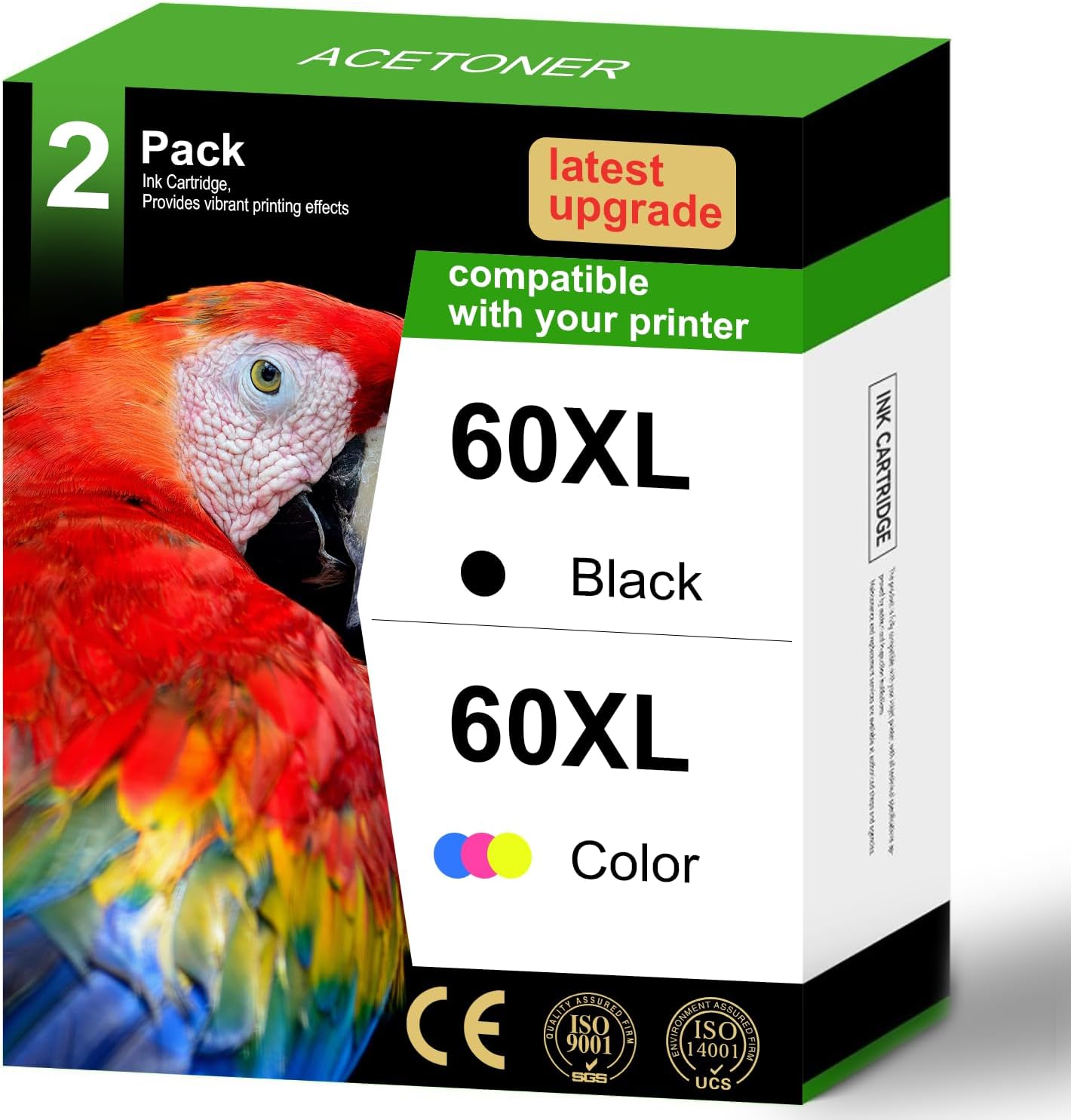 60XL Ink Cartridges Combo Pack for HP Printers - High Yield