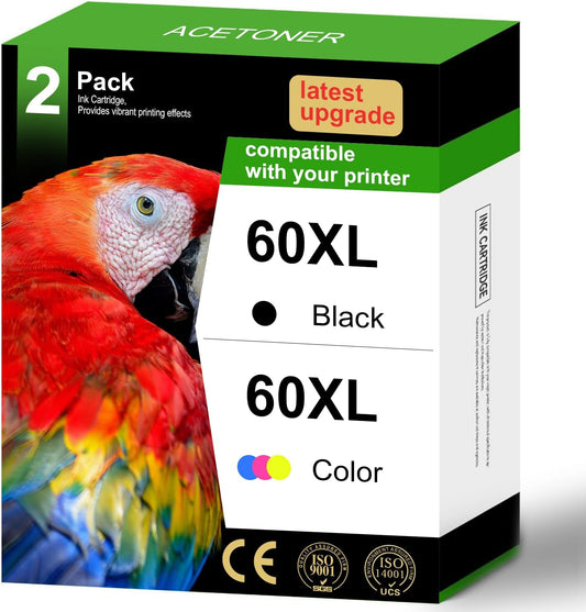 60XL Ink Cartridges Combo Pack for HP Printers - High Yield