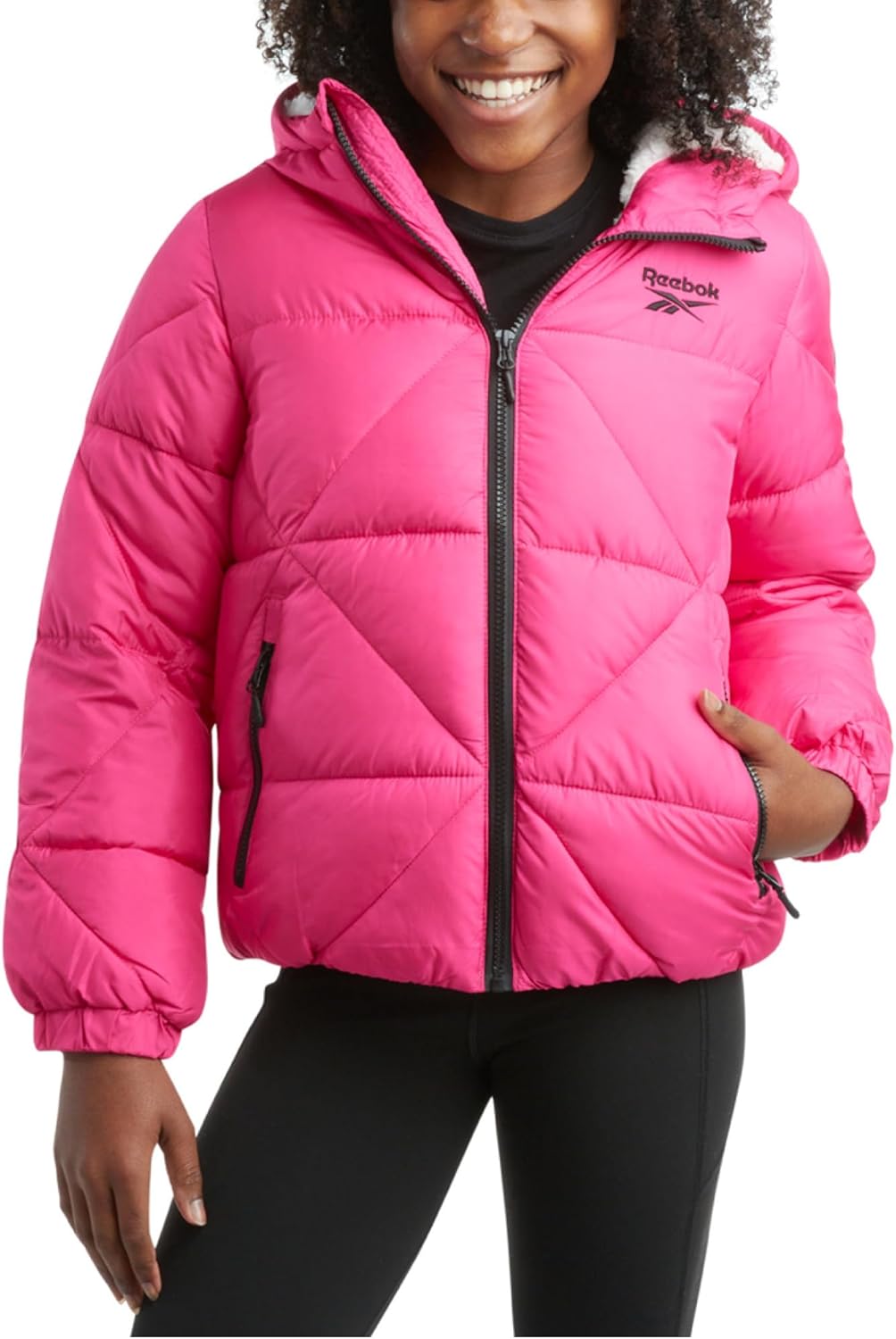 Reebok Girls Winter Coat - Heavyweight Quilted Sherpa Puffer