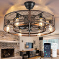 Depuley Outdoor Ceiling Fan with Light: 26in Caged Fandelier