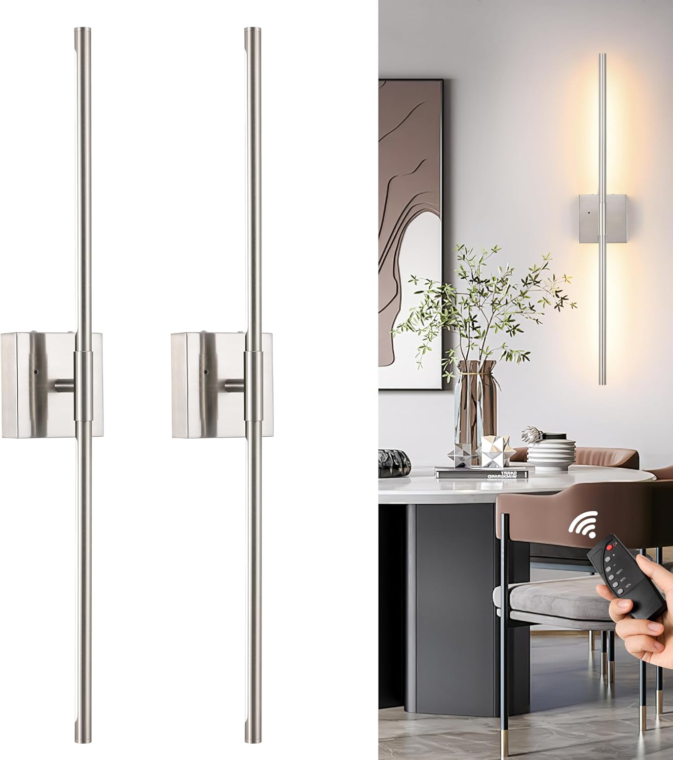 Battery Operated Wall Sconces Set of 2 for Modern Lighting