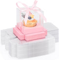 Pink Cupcake Boxes 100 Pack 3.5 in Clear Containers with Inserts