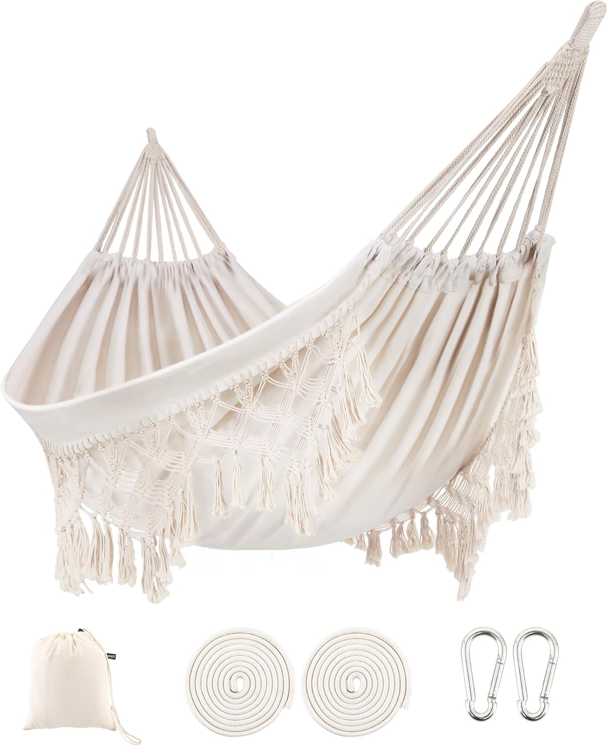 Indoor Hammock with Macrame Fringe for 2 Persons - Relax in Style