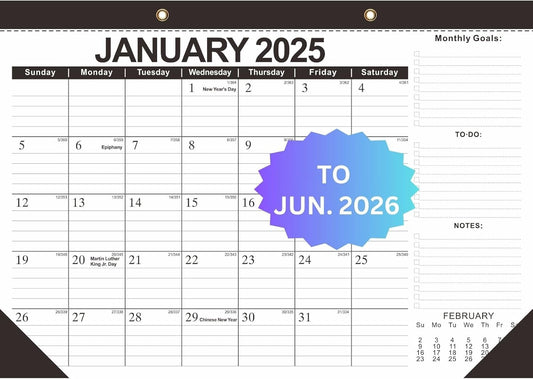 2025-2026 18-Month Large Wall Calendar: Ideal for Office, School & Home