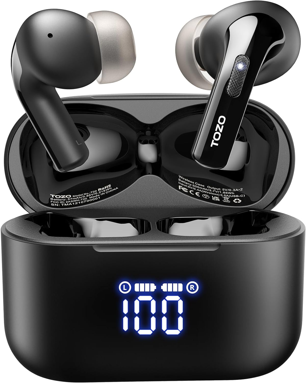 TOZO T20 Wireless Earbuds: 48.5 Hrs Playtime & Dual Mic Noise Cancelling