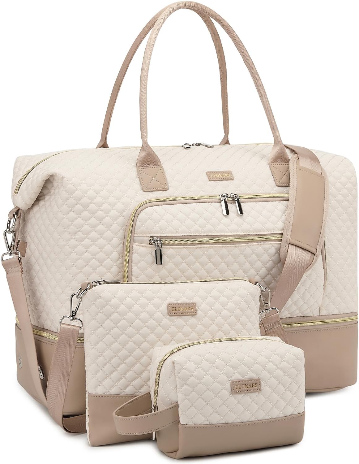 Stylish Weekender Bags for Women - Travel Duffle Set in Beige