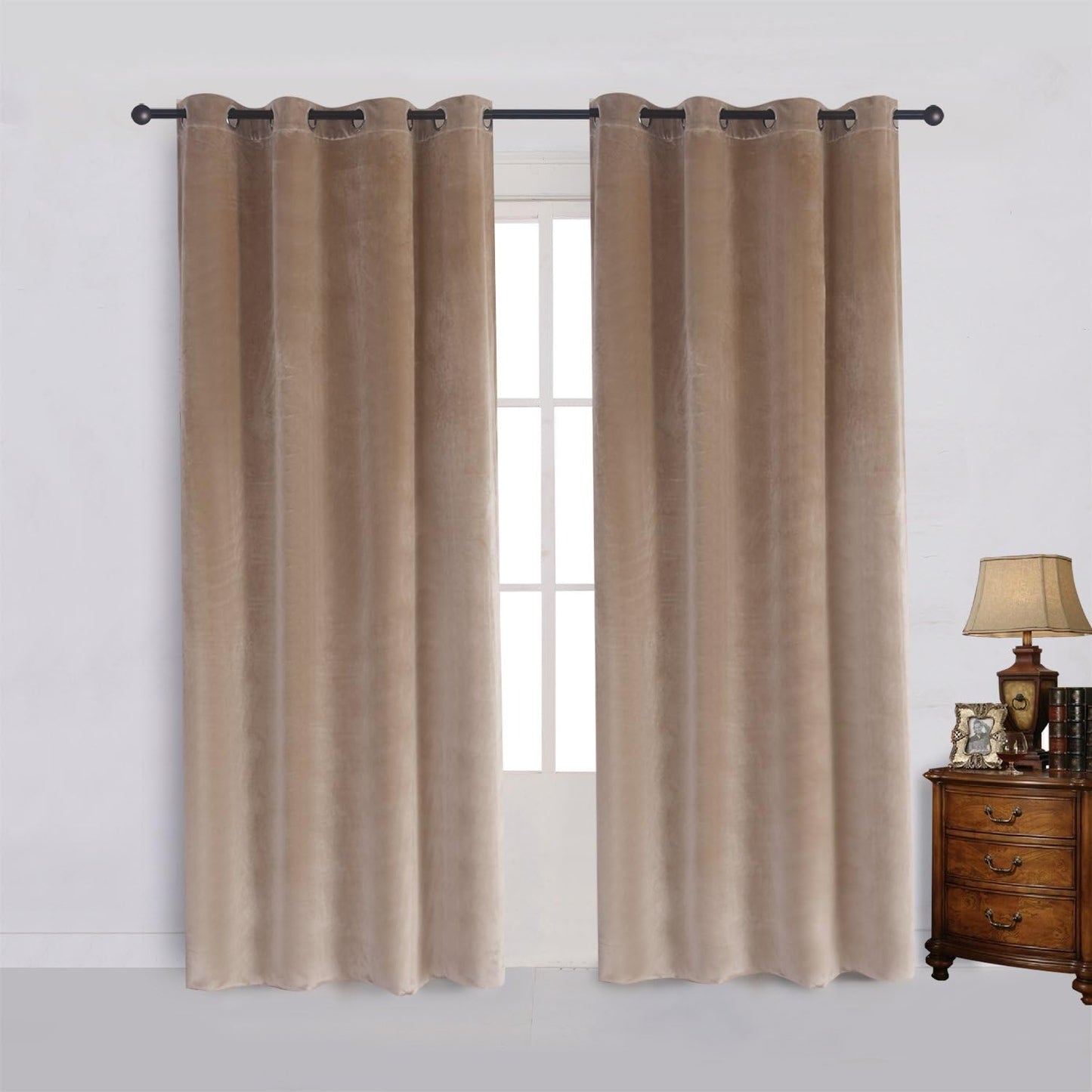 Super Soft Luxury Velvet Curtains Set of 2 Sand Color Drapes