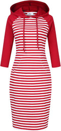 Womens Cotton Blend Pullover Hoodie Dress - Casual Stripe Style