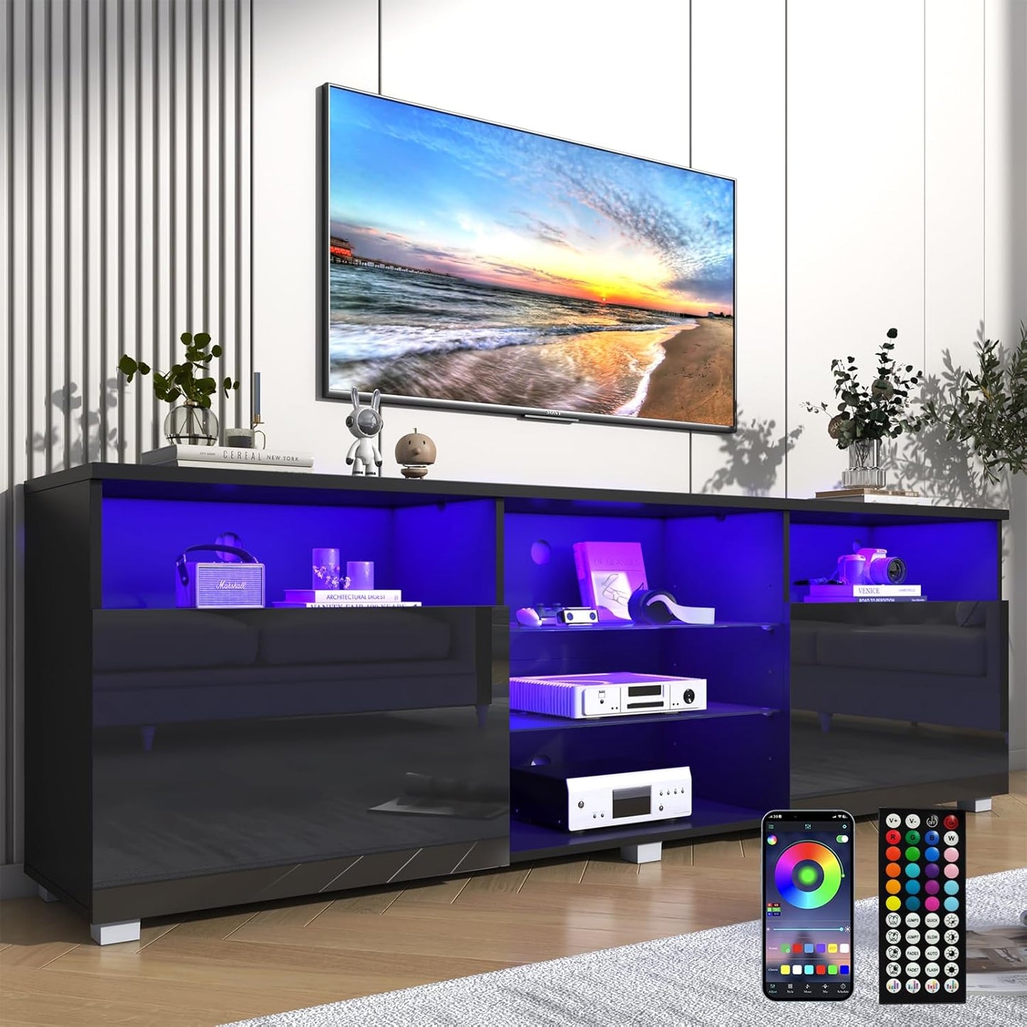 Modern LED TV Stand with RGB Light & Storage