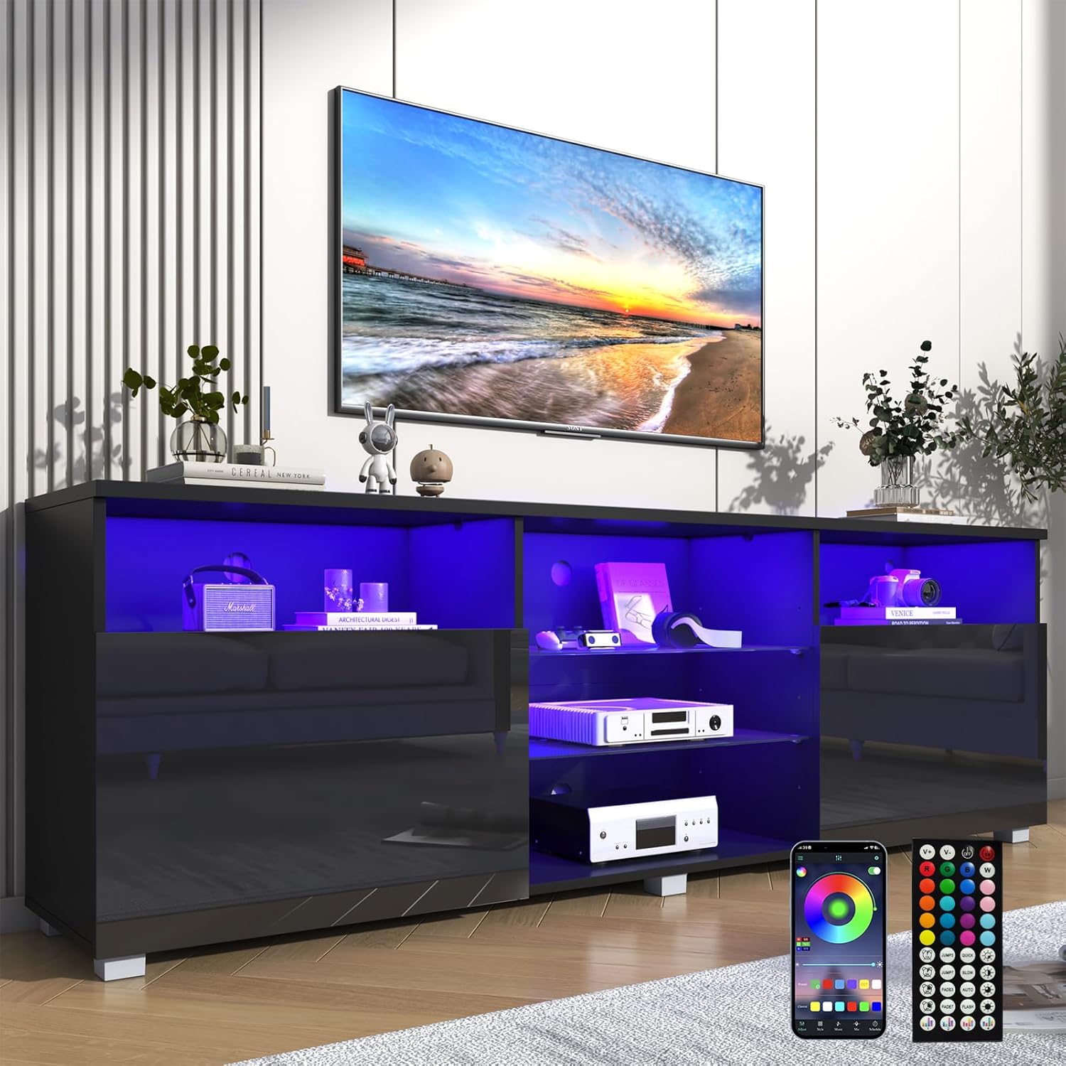 Modern LED TV Stand with RGB Light & Storage