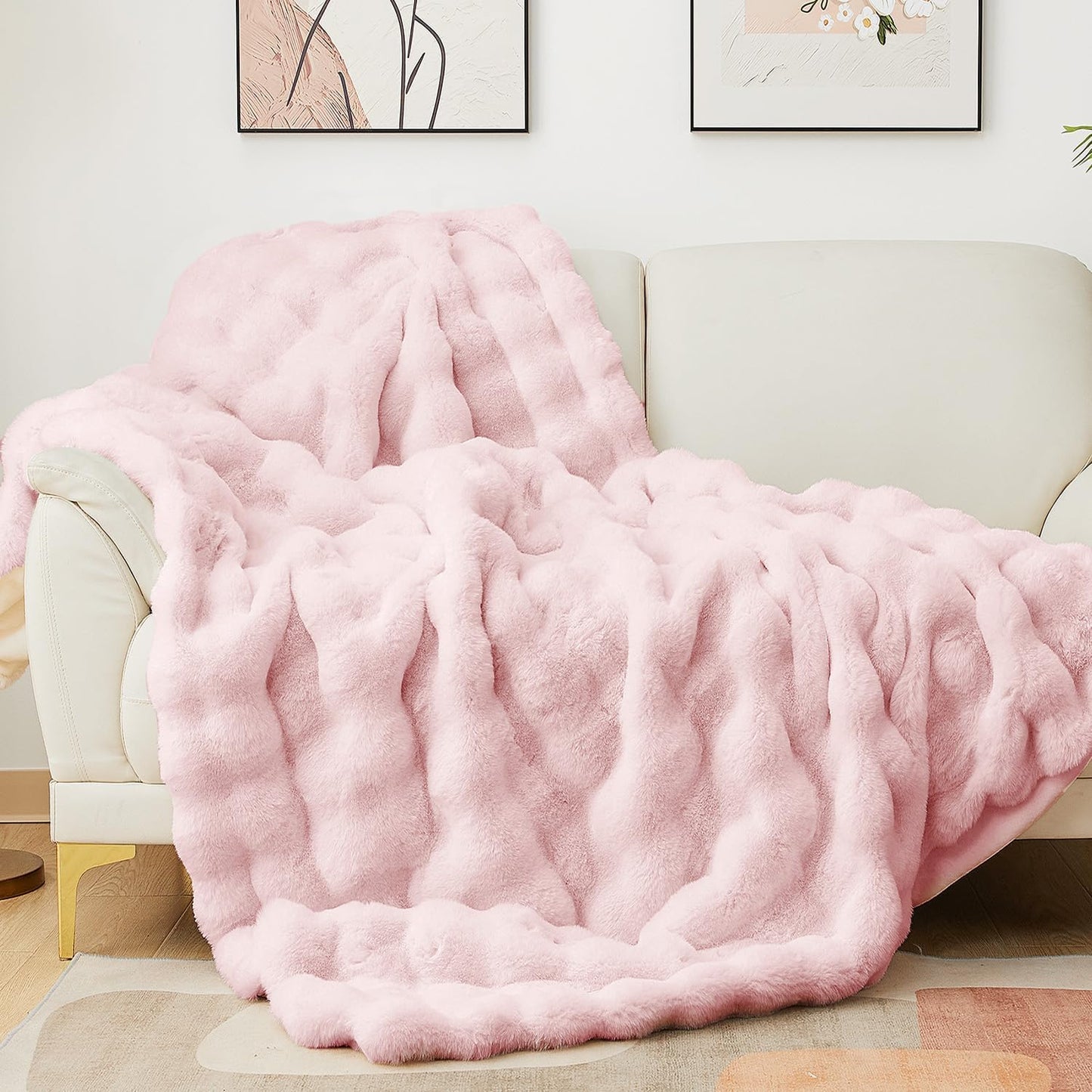 Latepis Faux Fur Twin Blanket Plush Light Pink Cozy Warm