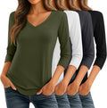 Ficerd 4 Pack Women's V Neck 3/4 Sleeve Tunic Tees - Soft Casual